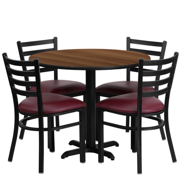 36-Round-Walnut-Laminate-Table-Set-with-4-Ladder-Back-Metal-Chairs-Burgundy-Vinyl-Seat-by-Flash-Furniture