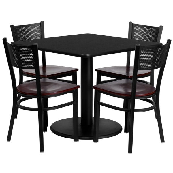 36-Square-Black-Laminate-Table-Set-with-4-Grid-Back-Metal-Chairs-Mahogany-Wood-Seat-by-Flash-Furniture