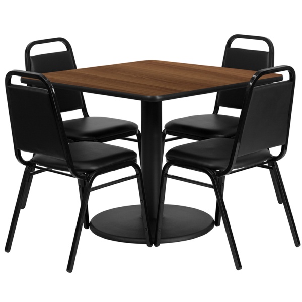 36-Square-Walnut-Laminate-Table-Set-with-4-Black-Trapezoidal-Back-Banquet-Chairs-by-Flash-Furniture