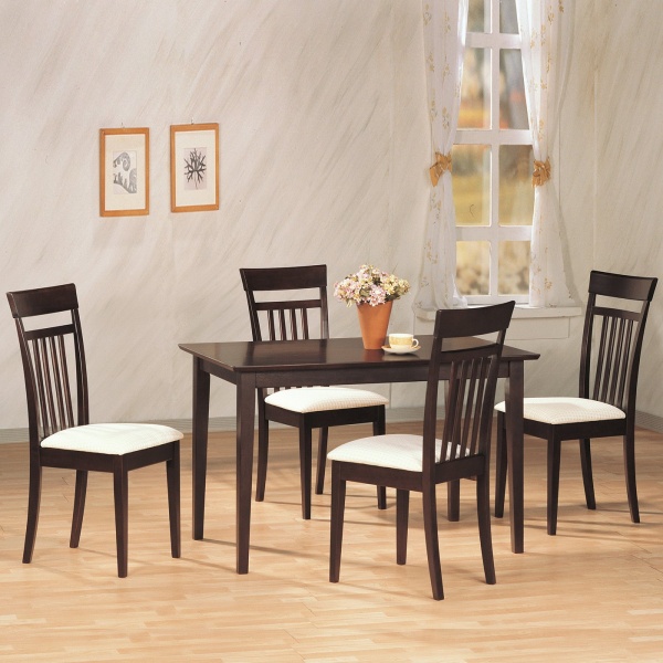5-Piece-Dining-Set-with-Cappuccino-Finish-with-White-Fabric-Upholstery-by-Coaster-Fine-Furniture