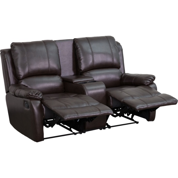 Allure-Series-2-Seat-Reclining-Pillow-Back-Brown-Leather-Theater-Seating-Unit-with-Cup-Holders-by-Flash-Furniture