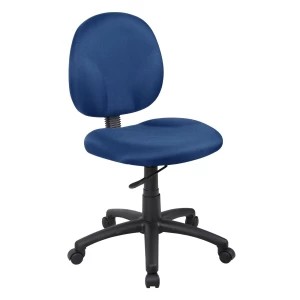 Armless Ergonomic Office Chair with Blue Crepe Fabric Upholstery by Boss Office Products