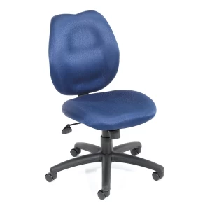 Armless Office Chair with Blue Crepe Fabric Upholstery by Boss Office Products
