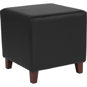 Ascalon Upholstered Ottoman Pouf in Black Leather by Flash Furniture