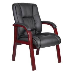 Back Wood Guest Office Chair with Mahogany Finish by Boss Office Products