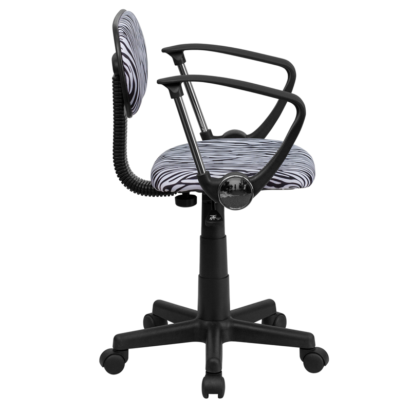 Black and White Zebra Print Swivel Task Chair with Arms by Flash