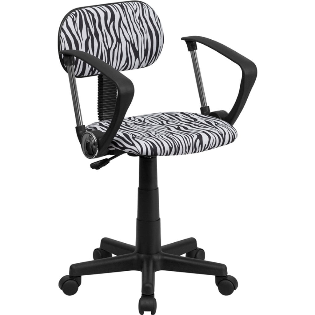 Black and White Zebra Print Swivel Task Chair with Arms by Flash
