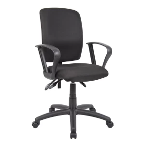Budget Task Chair with Loop Arms with Black Crepe Fabric Upholstery by Boss Office Products