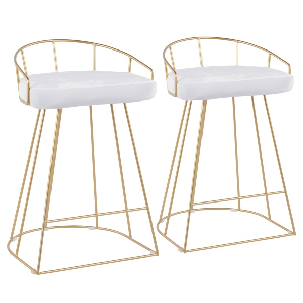 Canary-Contemporary-Counter-Stool-in-Gold-with-White-Velvet-Fabric-by-LumiSource-Set-of-2