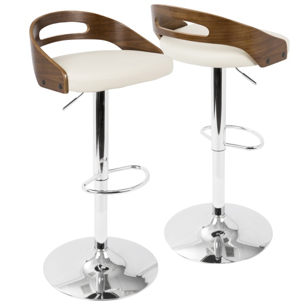 Cassis-Mid-Century-Modern-Adjustable-Barstool-with-Swivel-in-Walnut-And-Cream-Faux-Leather-by-LumiSource