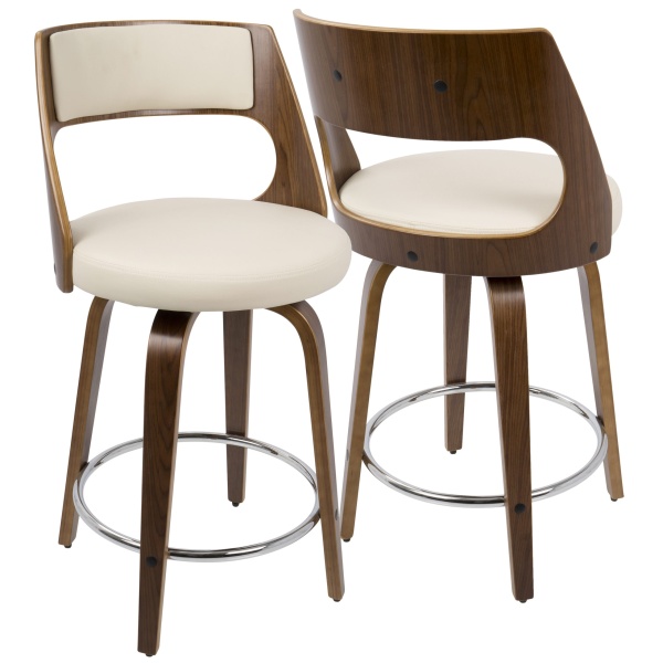 Cecina-Mid-Century-Modern-Counter-Stool-with-Swivel-in-Walnut-And-Cream-Faux-Leather-by-LumiSource