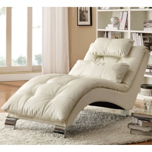 Chaise with White Leather-Like Vinyl Upholstery by Coaster Fine Furniture