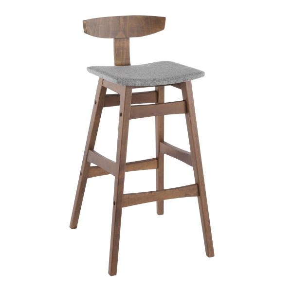 Chalet-Mid-Century-Modern-Barstool-in-Walnut-Wood-with-Grey-Fabric-by-Lumisource