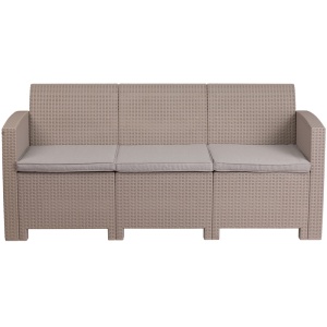 Charcoal Faux Rattan Sofa with All-Weather Light Gray Cushions - by Flash Furniture - Image 3