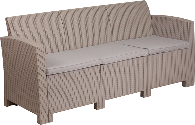 Charcoal Faux Rattan Sofa with All-Weather Light Gray Cushions - by Flash Furniture