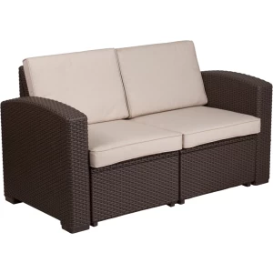 Chocolate-Brown-Faux-Rattan-Loveseat-with-All-Weather-Beige-Cushions-by-Flash-Furniture
