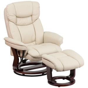Contemporary-Beige-Leather-Recliner-and-Ottoman-with-Swiveling-Mahogany-Wood-Base-by-Flash-Furniture