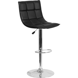 Contemporary Black Quilted Vinyl Adjustable Height Barstool with Chrome Base - by Flash Furniture