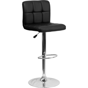 Contemporary Black Quilted Vinyl Adjustable Height Barstool with Chrome Base - by Flash Furniture