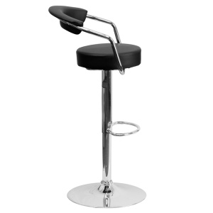 Alternative view of Contemporary Black Vinyl Adjustable Height Barstool with Arms and Chrome Base - by Flash Furniture