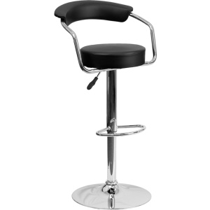 Contemporary Black Vinyl Adjustable Height Barstool with Arms and Chrome Base - by Flash Furniture