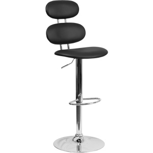 Contemporary Black Vinyl Adjustable Height Barstool with Chrome Base - by Flash Furniture
