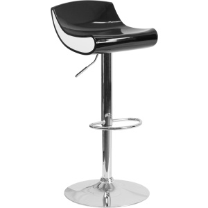 Contemporary Black and White Adjustable Height Plastic Barstool with Chrome Base - by Flash Furniture