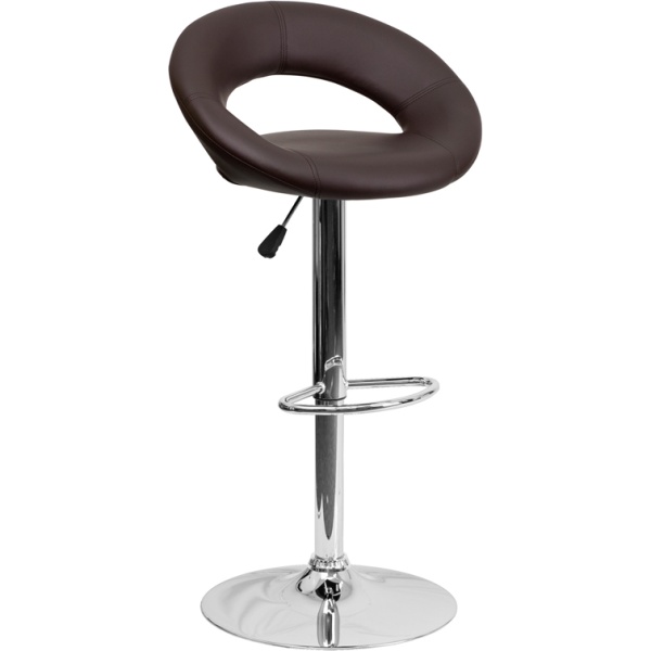Contemporary-Brown-Vinyl-Rounded-Back-Adjustable-Height-Barstool-with-Chrome-Base-by-Flash-Furniture