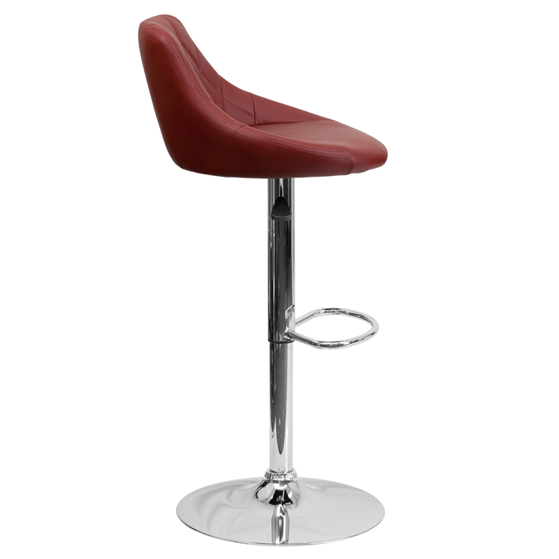 Contemporary Burgundy Vinyl Bucket Seat Adjustable Height Barstool with Chrome Base - by Flash Furniture - Image 2