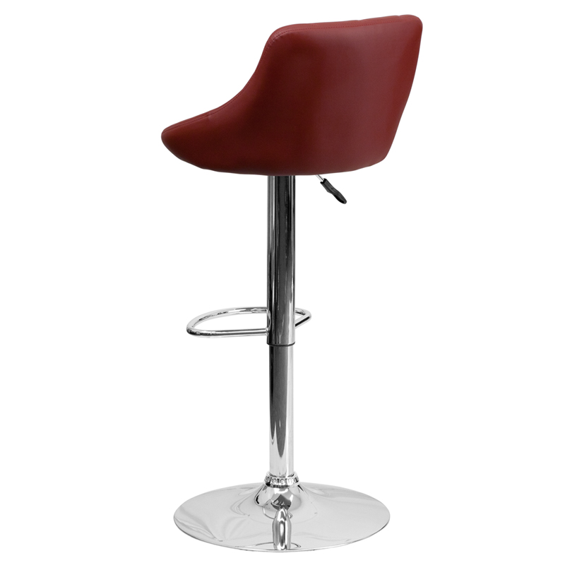 Contemporary Burgundy Vinyl Bucket Seat Adjustable Height Barstool with Chrome Base - by Flash Furniture - Image 3