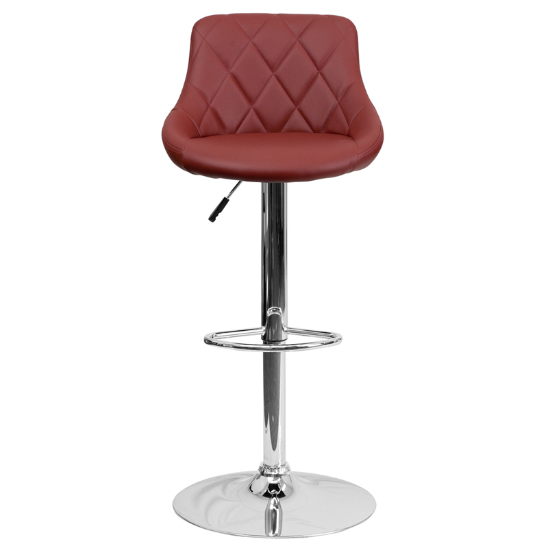 Contemporary Burgundy Vinyl Bucket Seat Adjustable Height Barstool with Chrome Base - by Flash Furniture - Image 4