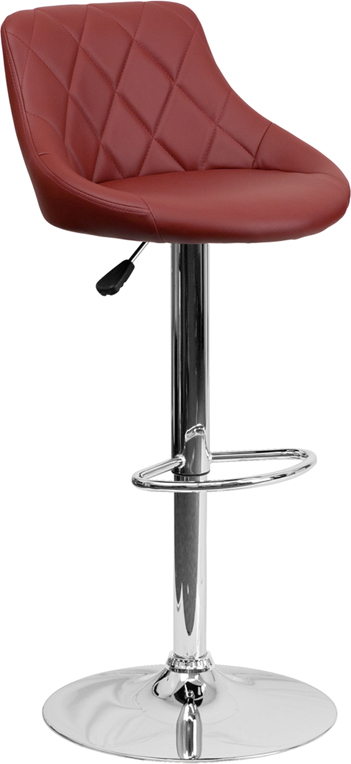 Contemporary Burgundy Vinyl Bucket Seat Adjustable Height Barstool with Chrome Base - by Flash Furniture