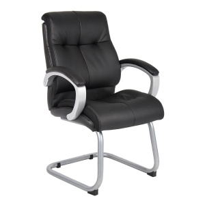 Double Plush Executive Guest Chair with Black LeatherPlus Upholstery with Silver Finish by Boss Office Products