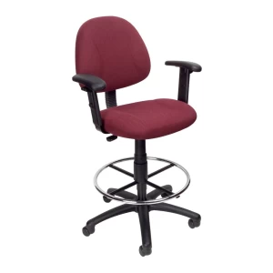 Drafting Stool with Adjustable Arms with Burgundy Crepe Fabric Upholstery by Boss Office Products