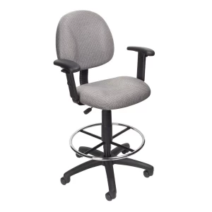 Drafting Stool with Adjustable Arms with Gray Crepe Fabric Upholstery by Boss Office Products
