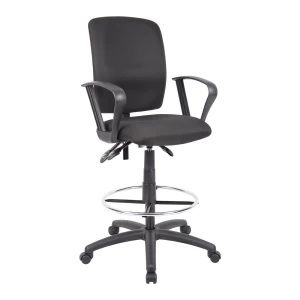Drafting Stool with Loop Arms with Black Crepe Fabric Upholstery by Boss Office Products