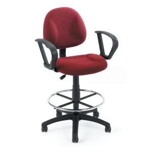 Drafting Stool with Loop Arms with Burgundy Crepe Fabric Upholstery by Boss Office Products