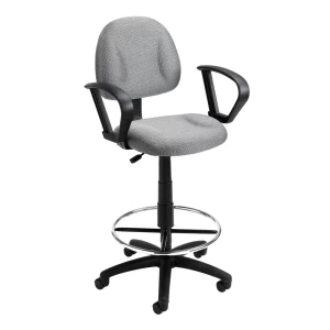 Drafting Stool with Loop Arms with Gray Crepe Fabric Upholstery by Boss Office Products