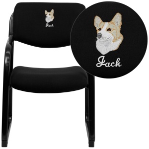 Embroidered Black Fabric Executive Side Reception Chair with Sled Base - by Flash Furniture