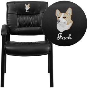Embroidered Black Leather Executive Side Reception Chair with Black Frame Finish - by Flash Furniture