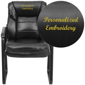 Embroidered Black Leather Executive Side Reception Chair with Sled Base - by Flash Furniture