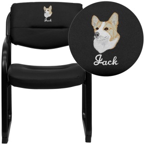 Embroidered Black Leather Executive Side Reception Chair with Sled Base - by Flash Furniture