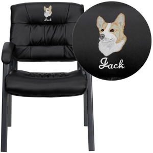 Embroidered Black Leather Executive Side Reception Chair with Titanium Frame Finish - by Flash Furniture