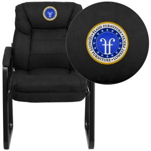 Embroidered Black Microfiber Executive Side Reception Chair with Sled Base - by Flash Furniture