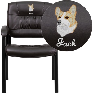 Embroidered Brown Leather Executive Side Reception Chair with Black Frame Finish - by Flash Furniture