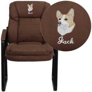Embroidered Brown Microfiber Executive Side Reception Chair with Sled Base - by Flash Furniture