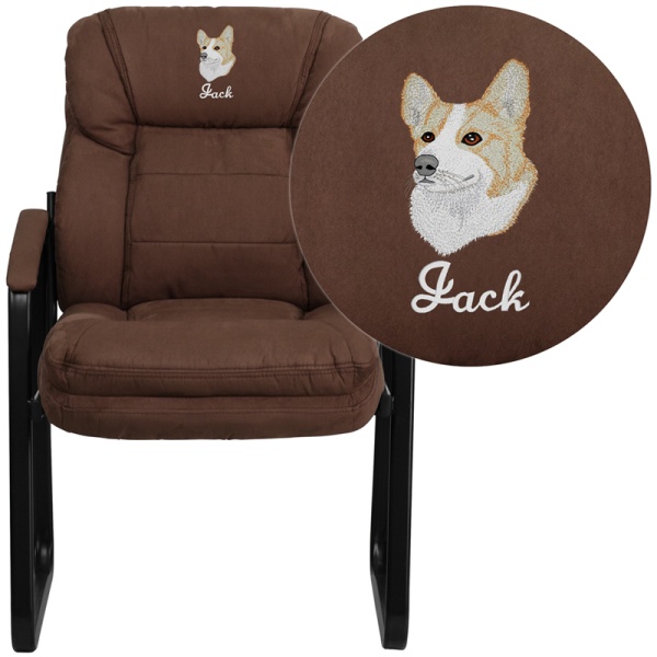 Embroidered-Brown-Microfiber-Executive-Side-Reception-Chair-with-Sled-Base-by-Flash-Furniture