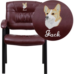 Embroidered Burgundy Leather Executive Side Reception Chair with Black Frame Finish - by Flash Furniture