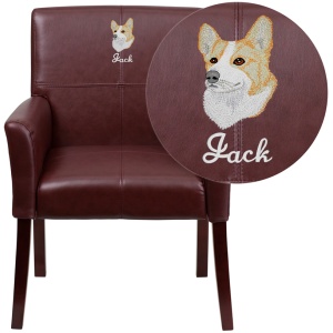 Embroidered Burgundy Leather Executive Side Reception Chair with Mahogany Legs - by Flash Furniture