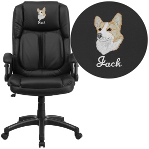 Embroidered Extreme Comfort High Back Black Leather Executive Swivel Chair with Flip-Up Arms - by Flash Furniture